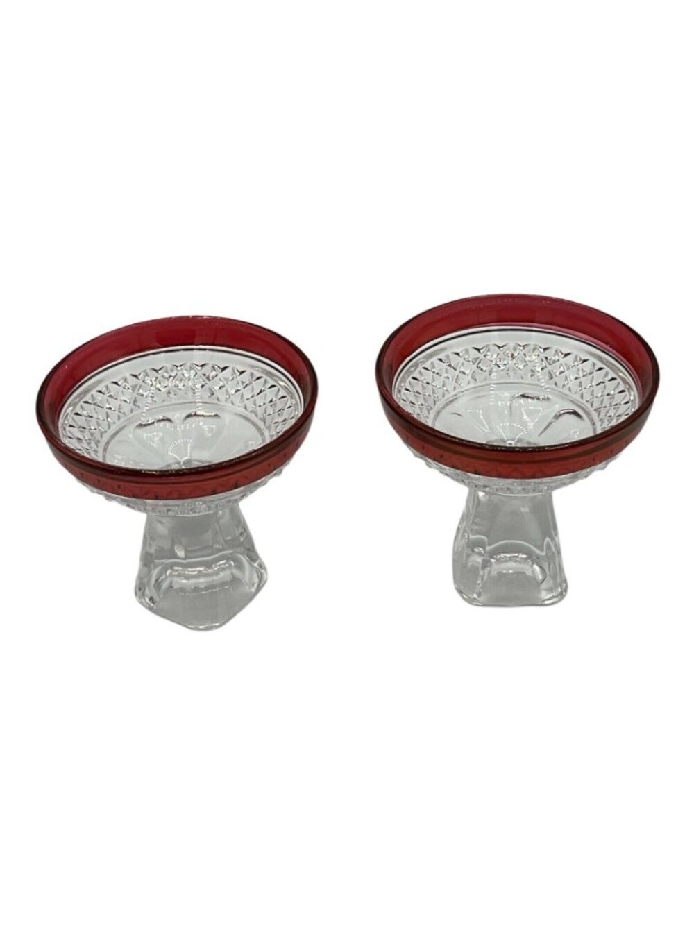 Clear Glass Sherbet Cups Red Green Rim Pedestal Dessert Bowls Set - Picture 9 of 9